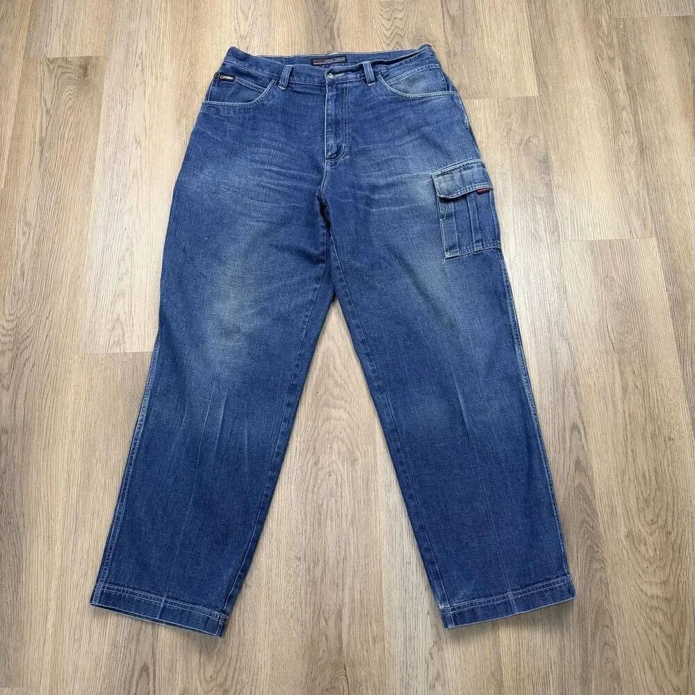 Vintage FUBU The Collection Jeans Mens 36x32 Blue Carpenter Cargo 90s Y2K